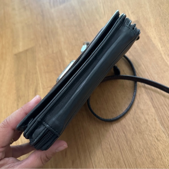 Brighton Black Brown Leather Crossbody Organizer Zip Around Wallet - Picture 9 of 15